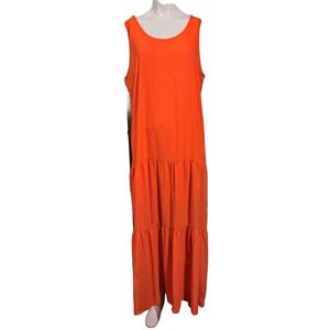 New Elizabeth & James Maxi Dress L Tiered Bright Lava Orange Boho Flowy Casual